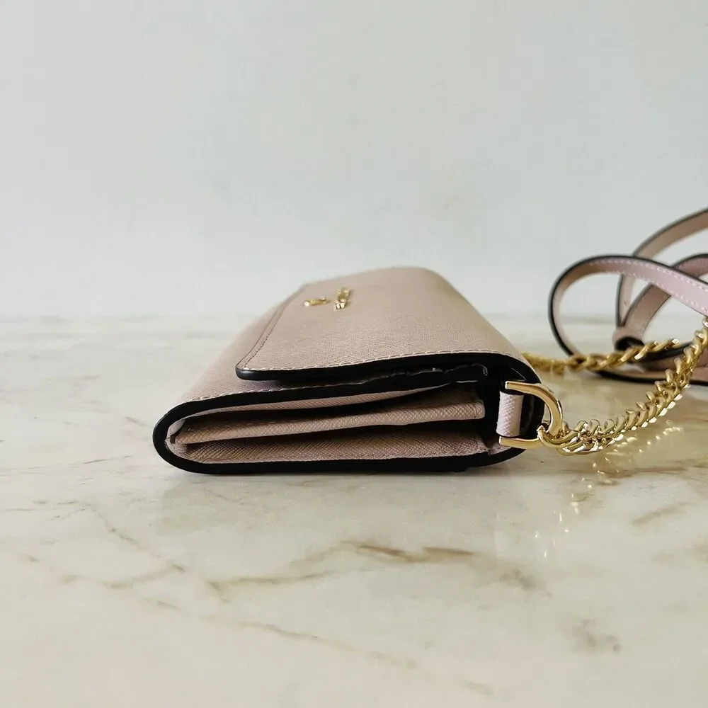 MICHAEL KORS Jet Set Charm Soft Pink Leather Wallet On A Chain Crossbody Bag